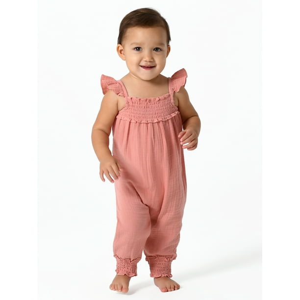 Modern Moments by Gerber Baby Girl Flutter Sleeve Gauze Romper, Sizes 0