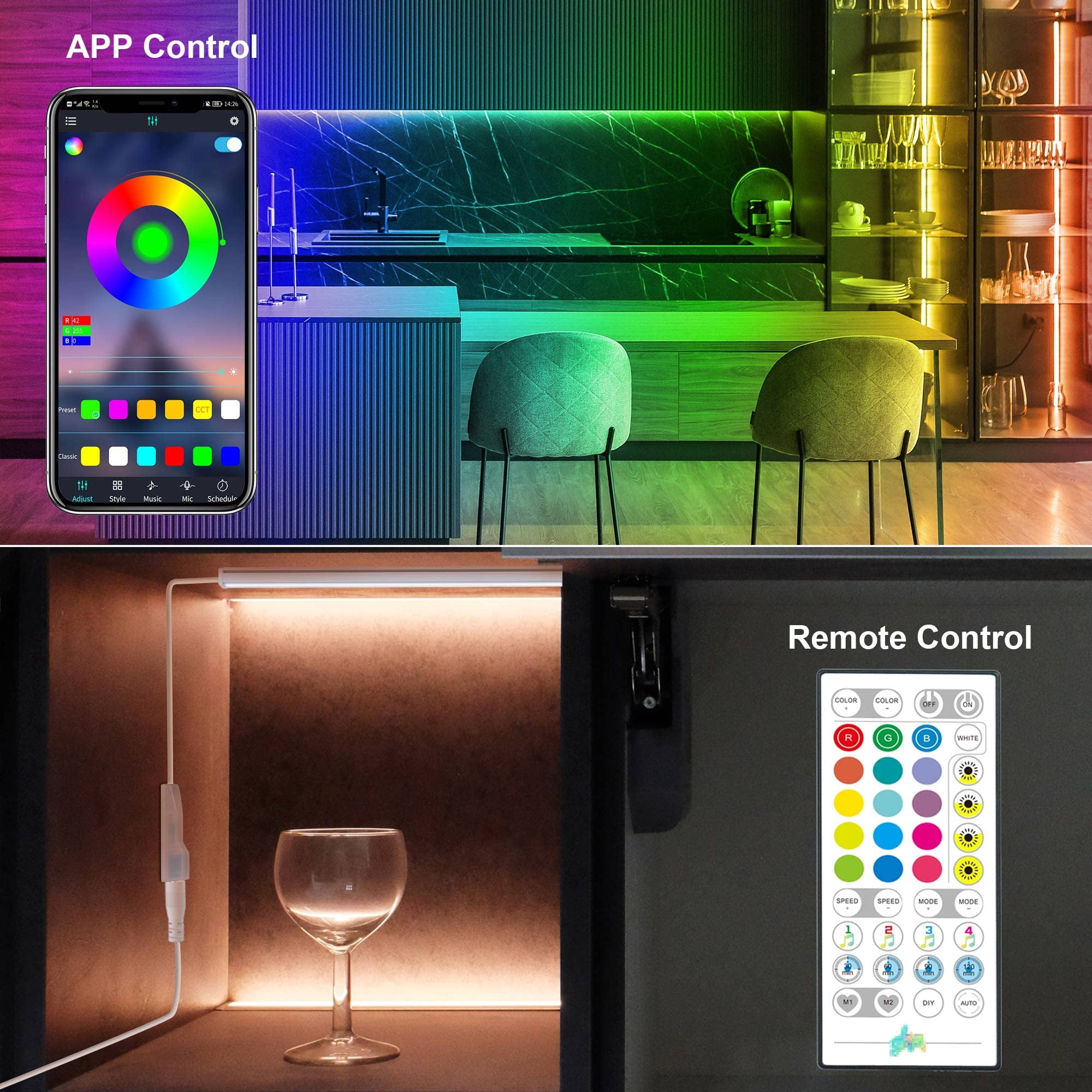 6Pcs RGB Under Cabinet Lights Plug in, 12 Inch Under Cabinet Lighting Kit, Closet Lights with Smart APP Remote & Adapter, Dimmable Under Counter Lights for Kitchen, Shelf, Workbench, Desk, Bookcase