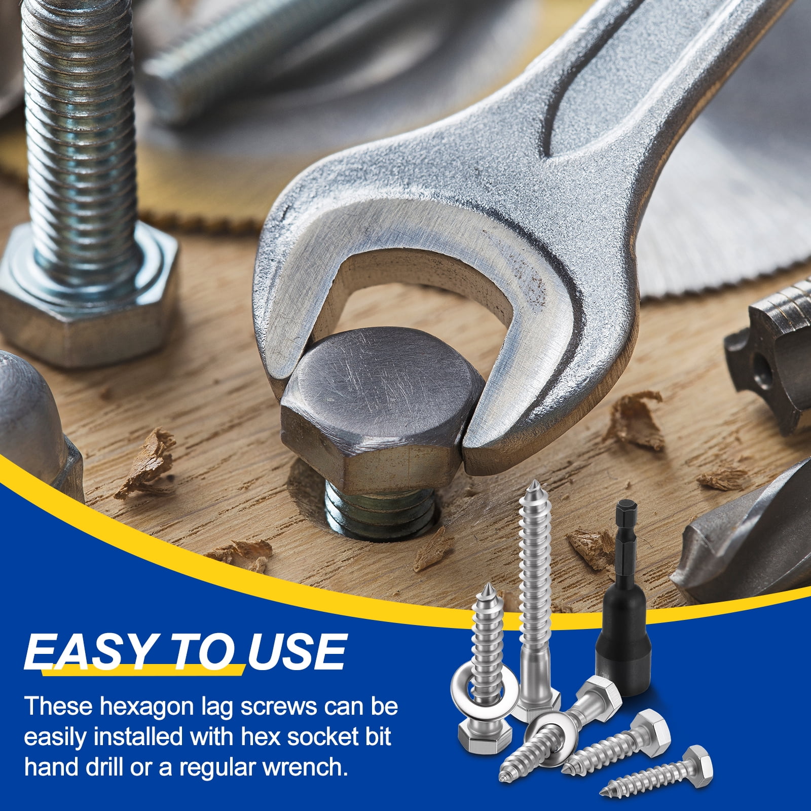 Uxcell 25 Pcs Hex Head Lag Screws - 1/4"x3" Stainless Steel 18-8 (304) Lag Bolts Hexagon Head Heavy Duty Wood Screws for Wood, Decks, Fences, Furniture, Silver