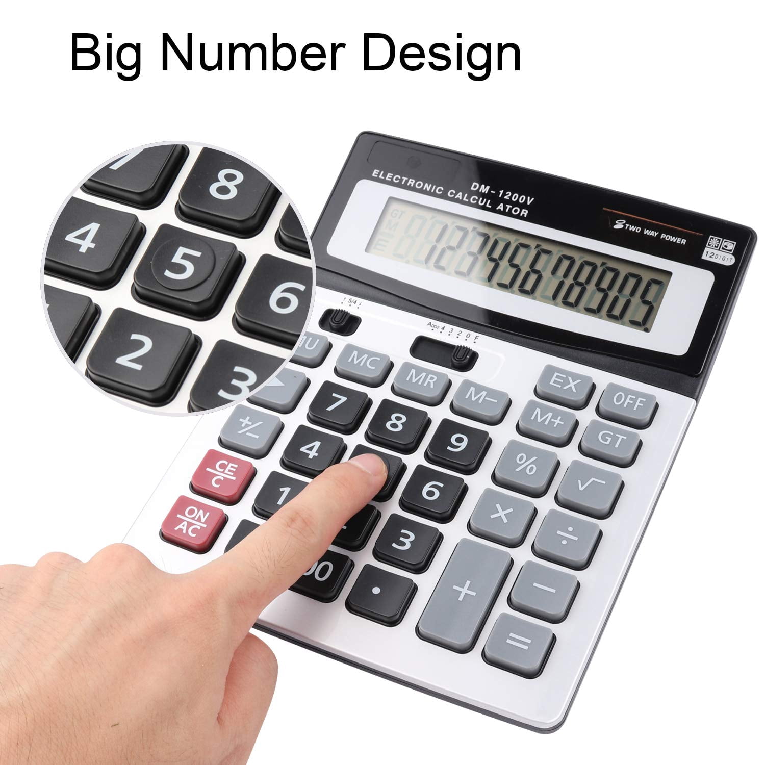 Large 12 Digit Electronic Calculator with Solar & Battery Power, Big Buttons, Multi-Functional for Business, Office, and School (1 Piece)