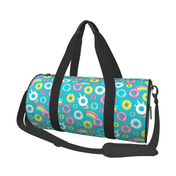 Lsque Donut Pattern Foldable SportsBag with Wet Dry Pocket, Travel Bag, Large Capacity Duffel Bag, Splash Proof Carry on Bag, Overnight Bag, Weekender Bag