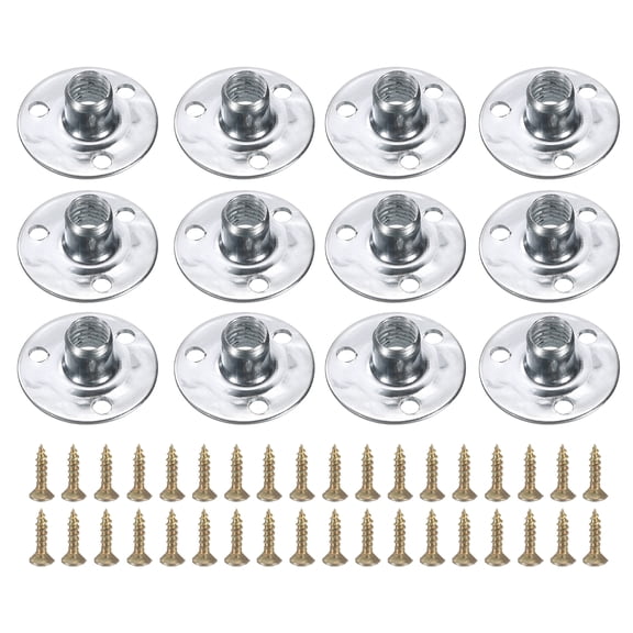 12Pack Round Base T-Nuts, M8 3 Holes Iron Plate Nut, 11.2mm Height, Silver