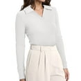 thumbnail image 3 of Womens Shirts Long Sleeve Business Casual Tops Collared V Neck Ribbed Knit Sweater Slim Fit Blouses White XL, 3 of 7