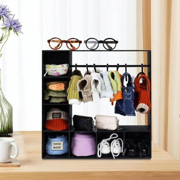 Doll Clothes Closet/Wardrobe Large Plus 10 Hangers, Doll Accessories Display Box, Doll Clothes Storage, Doll Closet Furniture, Miniature Hangers Dollhouse Furniture Clothing Organizer for Doll