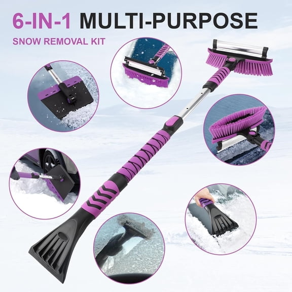 Snow Brush, Extendable Ice Scrapers for Car Windshield with 270° Pivoting Head, Lightweight Aluminum Body Snow Removal Tool with Ergonomic Foam Grip, Snow Scraper for Car Truck SUV