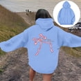 thumbnail image 2 of Chandail à Capuche Long pour Femmes Fermeture Éclair Veste Longue d'Hiver Fermeture Éclair Vêtements d'Automne pour Femmes Chandail à Capuche Décontracté Doux Confortable Chandail Col Rond Manches Imprimé Bleu TTTG, 2 of 7