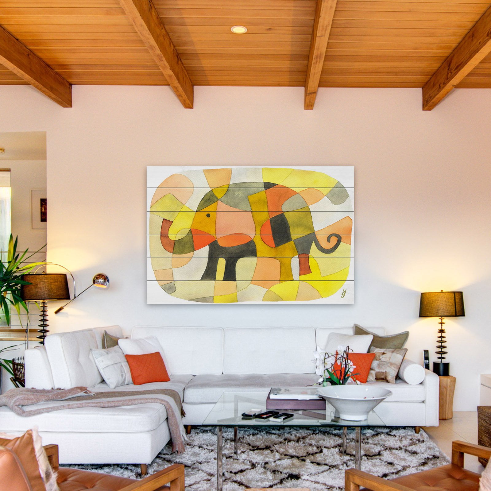 Marmont Hill "Elephant Colors" by Yolanta Gawlik Painting Print on White Wood