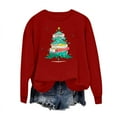 thumbnail image 6 of asdoklhq Christmas V Neck Sweaters for Women Round Neck Hoodless Christmas Printed Casual Loose Sweatshirt Wine 2X, 6 of 6