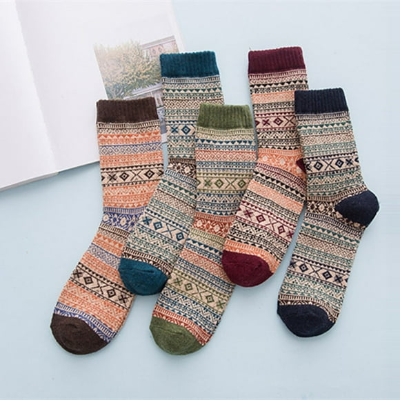 100% Wool Socks 5 Pairs Mans Knit Printed Warm Wool Socks