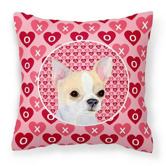 Chihuahua Hearts Love & Valentines Day Portrait Fabric Decorative Pillow, 14 x 3 x 14 in.