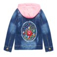 thumbnail image 2 of KIDSCOOL SPACE Little Girl Pink Detachable Hood Flower Embroidered Jean Jacket Female 6T, 2 of 7