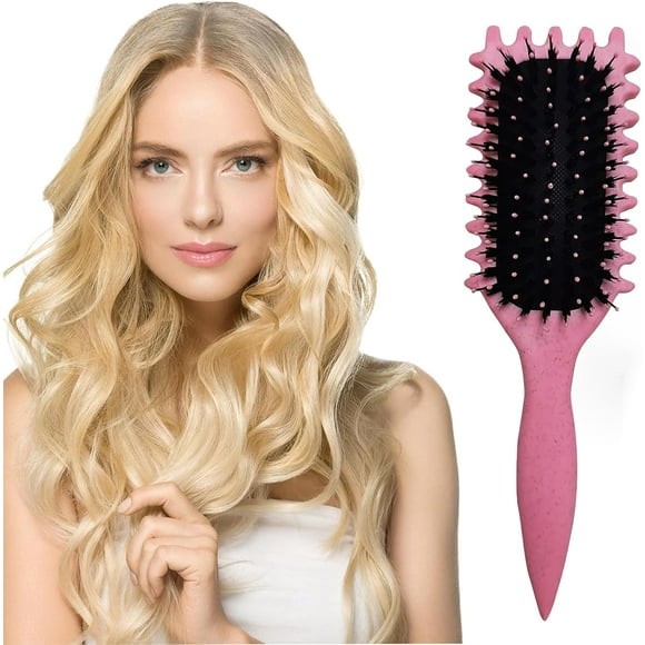 shiyou-Curly Hair Brush for Women Men, Curl Defining Brush Curling Roll Hair Combs for Shaping Defining Curls and Blowout Teasing (Pink)