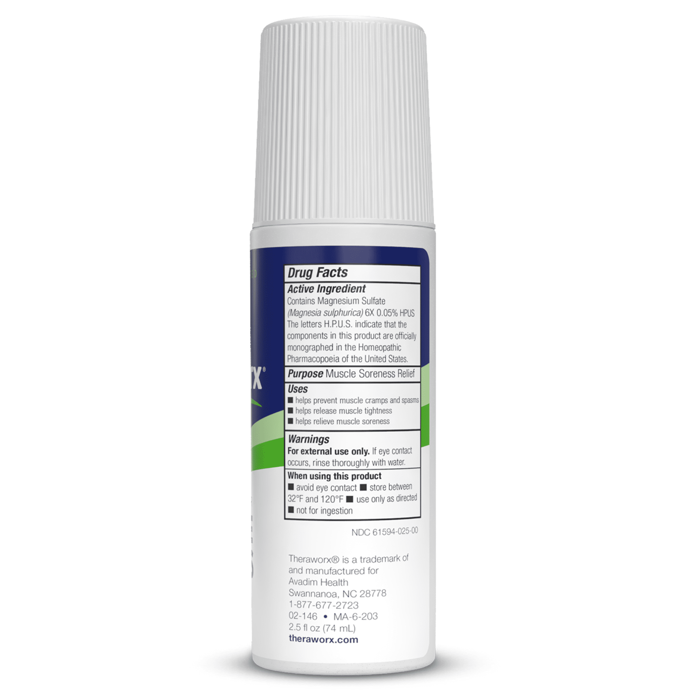 Theraworx Muscle Cramps Roll-On, Helps relieve Muscle Cramps & Spasm, with Magnesium Sulfate, 2.5 oz