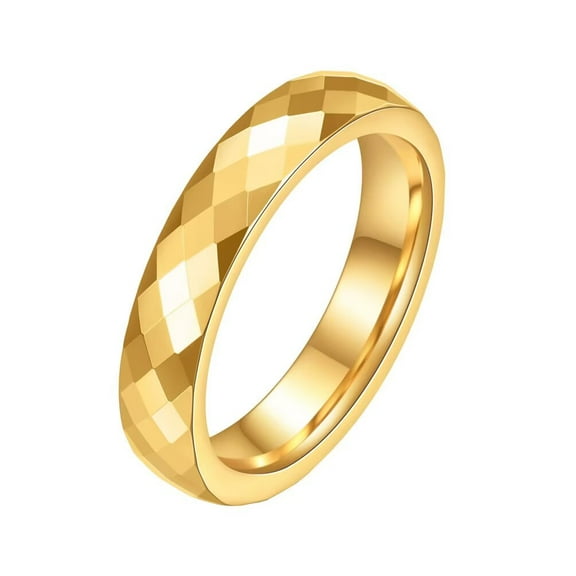 PAMTIER Unisex Tungsten Steel 4MM Cool Simple Classic Thin Mirror Polished Dome Polygonal Rhombus Multi-Faceted Ring Wedding Band Gold Size 12