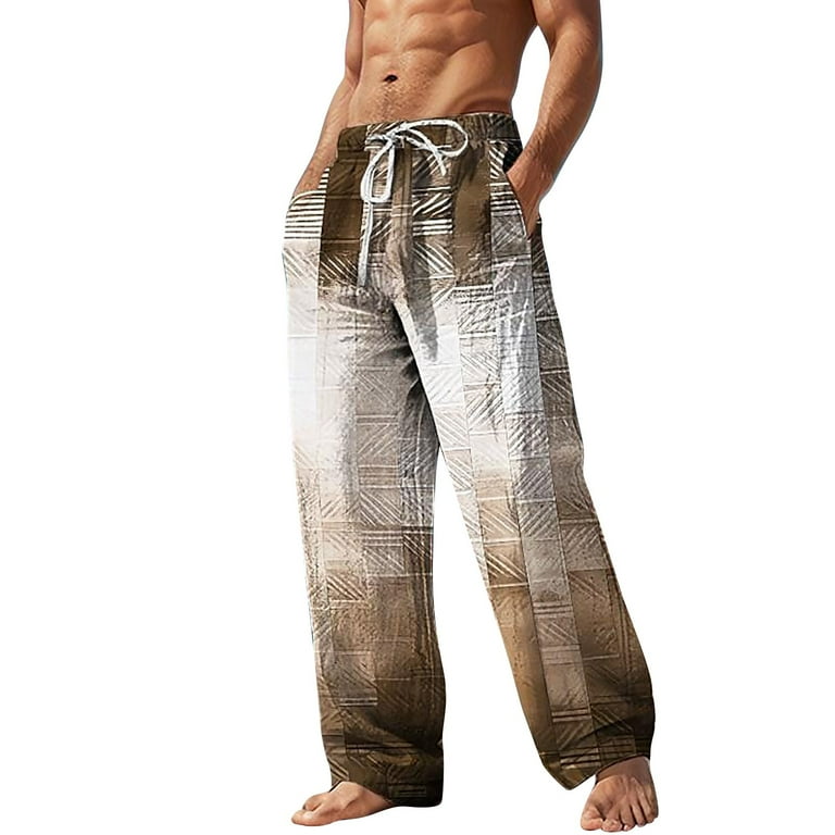 Lroveb Mens Drawstring Linen Pants Big and Tall Lightweight Summer
