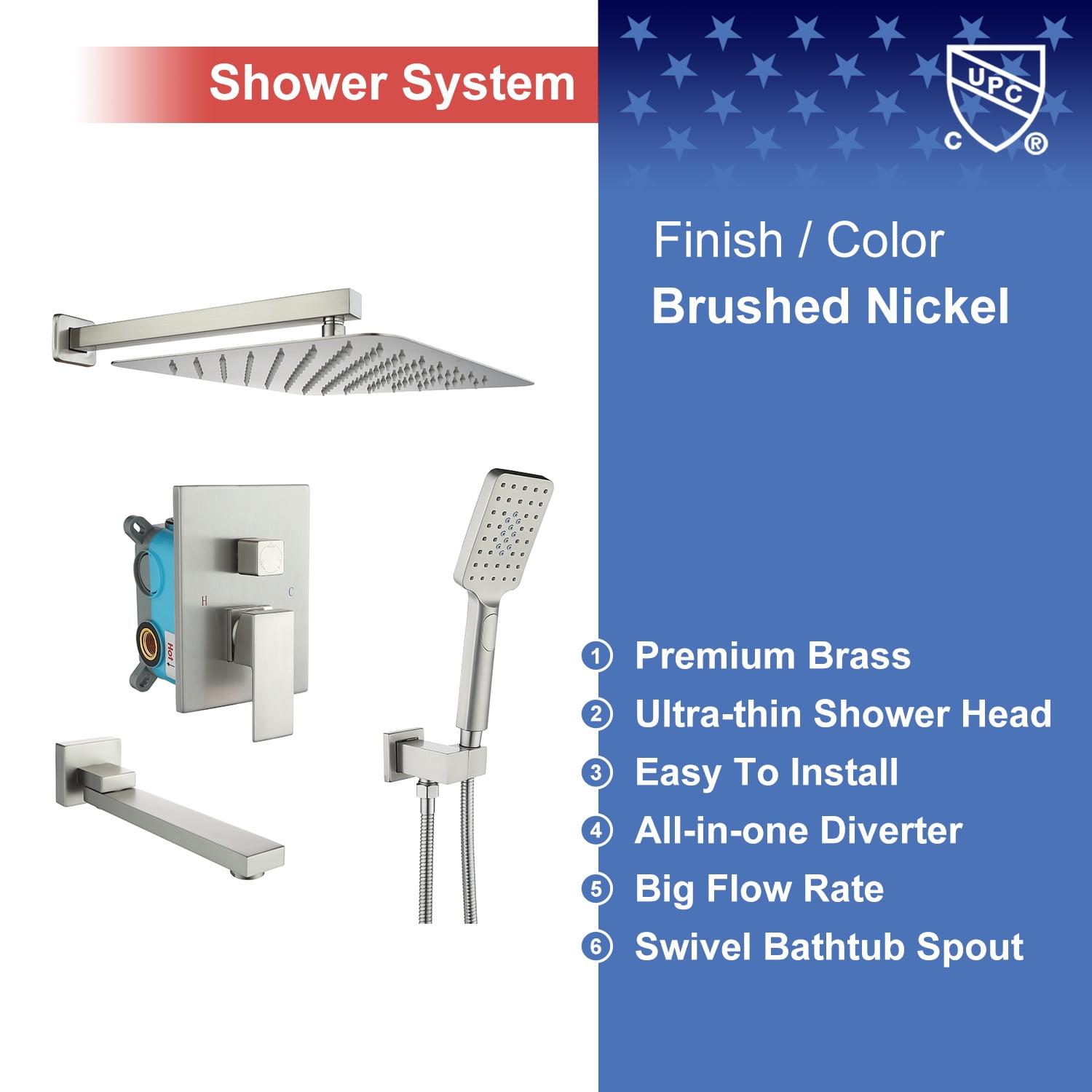 Rainlex One-Handle 1-Spray Setting Brushed Nickel Bathtub Shower Faucet