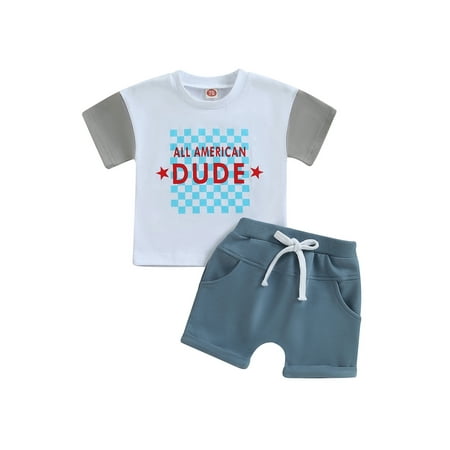 

xkwyshop Infant Baby Boys 4th of July Outfit Letter Star Print Tee Shirt Short Pants Toddler Independence Day Clothes Set 18-24 Months