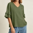 thumbnail image 7 of RQYYD Womens Short Sleeve V Neck Button Ruffle Tops Casual Linen Blouses Loose Fit Tee Shirts Daily Clothes, 7 of 7