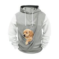 JHHLSF Men's Pet Carrier Hoodies Cat Dog Pouch Holder Sweatshirt Shirt Top Larger Kangaroo Pocket Warm Long Sleeve Hooded Pullover Light Gray,3XL