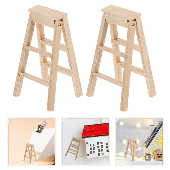 NIYANGLE 2Pcs Mini Folding Ladder for Simulation Ladder Decor and Mini Furniture