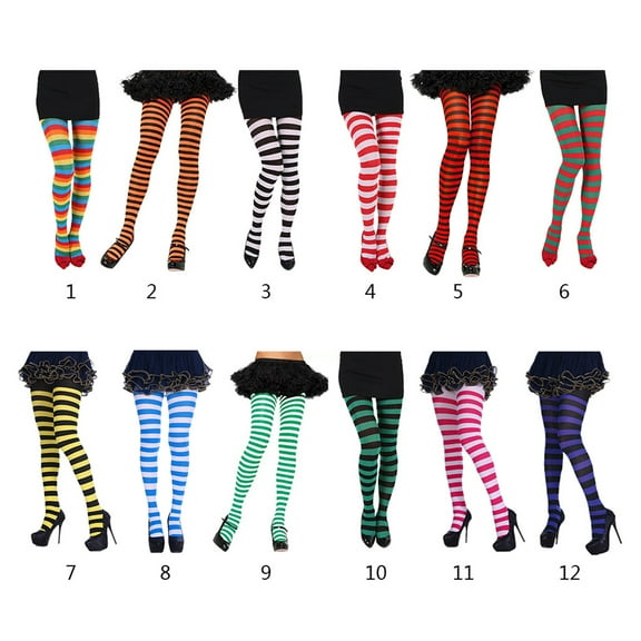 UNTERING Women Girls Rainbow Multicolor Striped Tights Opaque Stockings Pantyhose for Christmas Halloween Cosplay Costume