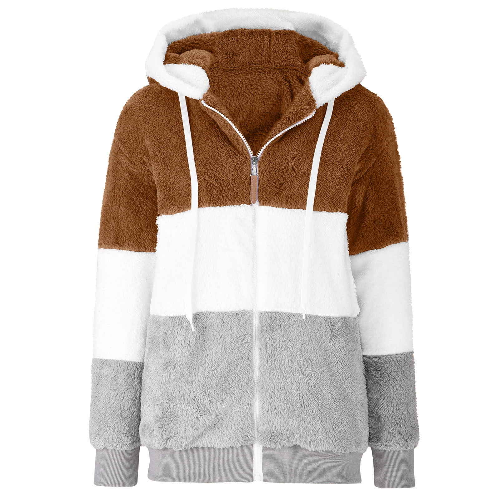 BVnarty Winter Plush Warm Zip Up Pocket Fall Fashion Striped