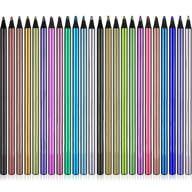 24 Colors Metallic Pencils, Wood Colored Pencils for Coloring, Drawing