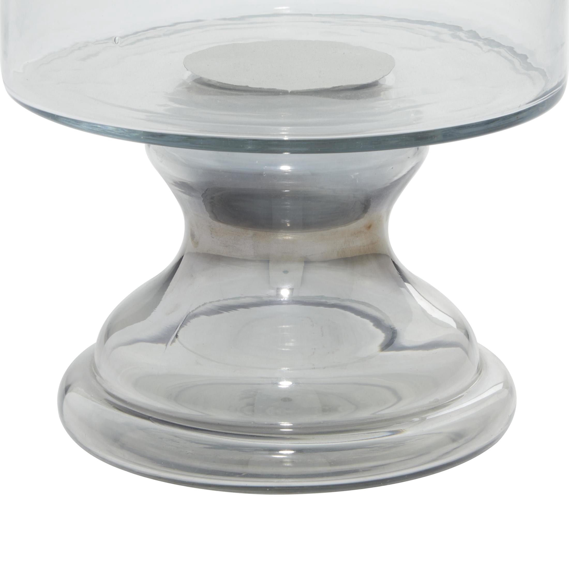 DecMode Silver Glass Handmade Turned Style Pillar Hurricane Lamp with Smoked Glass Finish