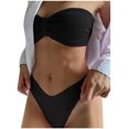 thumbnail image 3 of Feancey Womens Swimsuit Two Piece 2025 Summer Fashion V Cut Swim Bikini Bottoms and Bandeau Tops Bathing Suit Beach Casual Solid Color Swimsuits Spring Sales Black M, 3 of 4