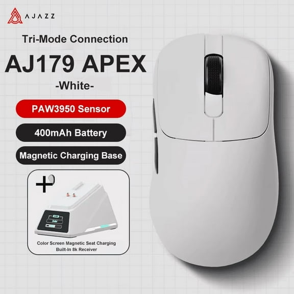 AJAZZ AJ179 APEX PAW3950 3000DPI 8Khz Wireless Gaming Mouse Right Handed Ergonomic Mouse with RGB Magnetic Screen Charging Base