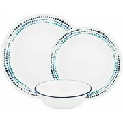 Vitrelle Glass 12-Piece Country Cottage Chip and Break Resistant Dinner Set, Green/Blue - 3029B