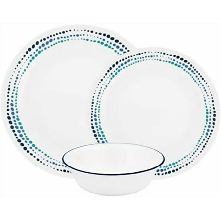Vitrelle Glass 12-Piece Country Cottage Chip and Break Resistant Dinner Set, Green/Blue - 3029B