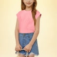 thumbnail image 3 of Jalioing Crew Neck Summer Shirts for Girls Cap Sleeve Summer Casual Cute Blouses Tops Kids Loose Plain Tee, 3 of 8