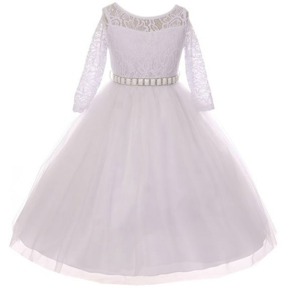 Little Girls Dress Lace Top Rhinestones Tulle Holiday Christmas Party Flower Girl Dress White Size 2 (M37BK2)