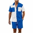 thumbnail image 2 of Xdegoge 2 Piece Sets for Men Summer Short Sleeve Collared Button Down Shirt and Drawstring Shorts Outfits Color Block Casual with Pockets Vacation Beach Clothes, 2 of 5