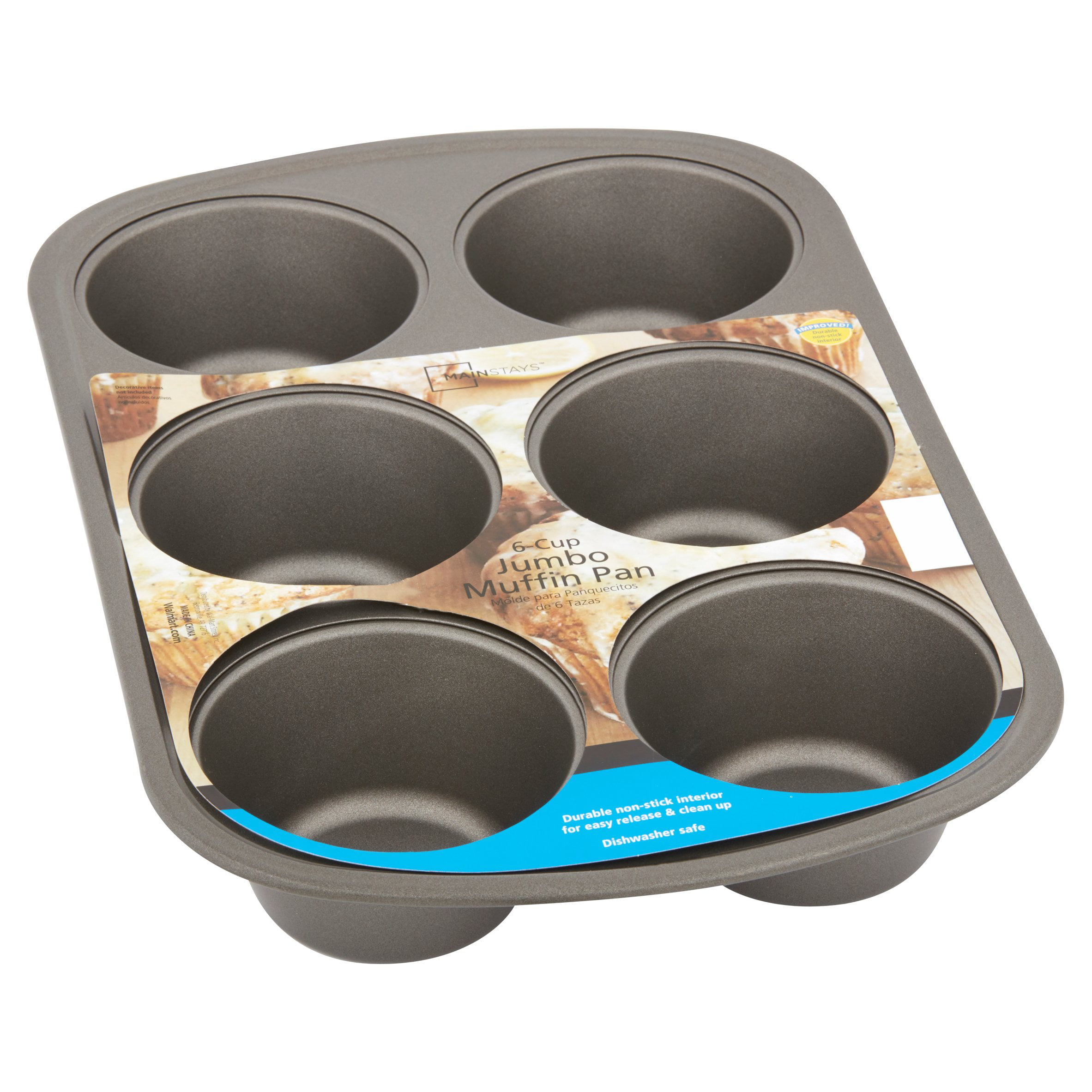 Mainstays 6 Cup Nonstick Jumbo Muffin Pan, Jumbo Cupcake Pan, 3.5 Diameter  Cup