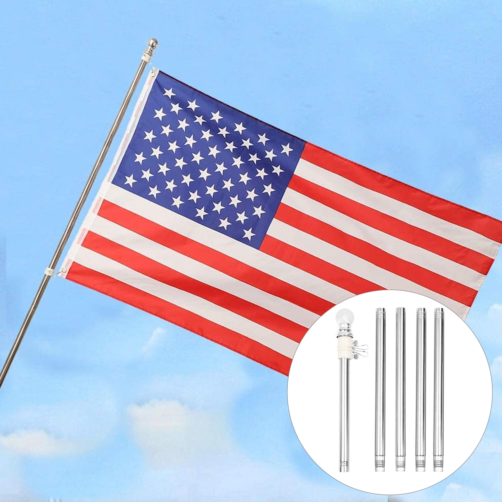 Flagpole Flag Pole Kit Wall Mount Rings House Poles Porch Outside Stainless Steel Heavy Duty Outdoor
