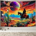 thumbnail image 2 of Trippy Western Space Tapestry, Western Desert Cowboy Fantasy Country Mountain Tapestry Wall Hanging for Men Bedroom, Colourful Art Tapestries Poster Blanket College Dorm Home Decor 90X70Inches, 2 of 4