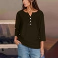 thumbnail image 2 of aidice T Shirts for Women Casual Notched V Neck 3/4 Length Sleeve Tops Button Comfy Fitting Shirts, 2 of 6