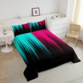 thumbnail image 3 of Teal Pink Black Comforter Set Full Abstract Gradient Stripes Bedding Set,Vintage Ombre Art Striped Lines Geometric Down Comforter,Stripe Modern Style Quilt Simple Room Decor, 3 of 6