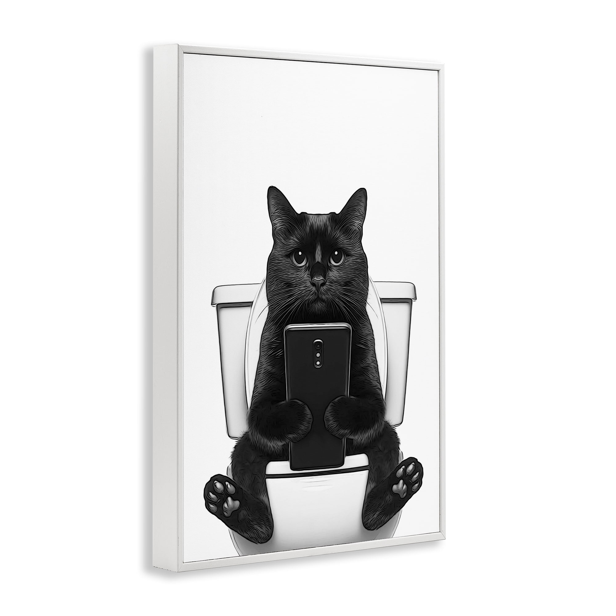 Stupell Industries Cat Texting on Toilet Typography Painting White Framed Art Print Wall Art, 12 x 18