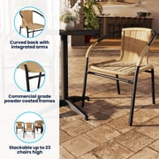 BizChair Set of 2 Commercial Grade Beige Rattan Indoor-Outdoor Restaurant Stack Chairs