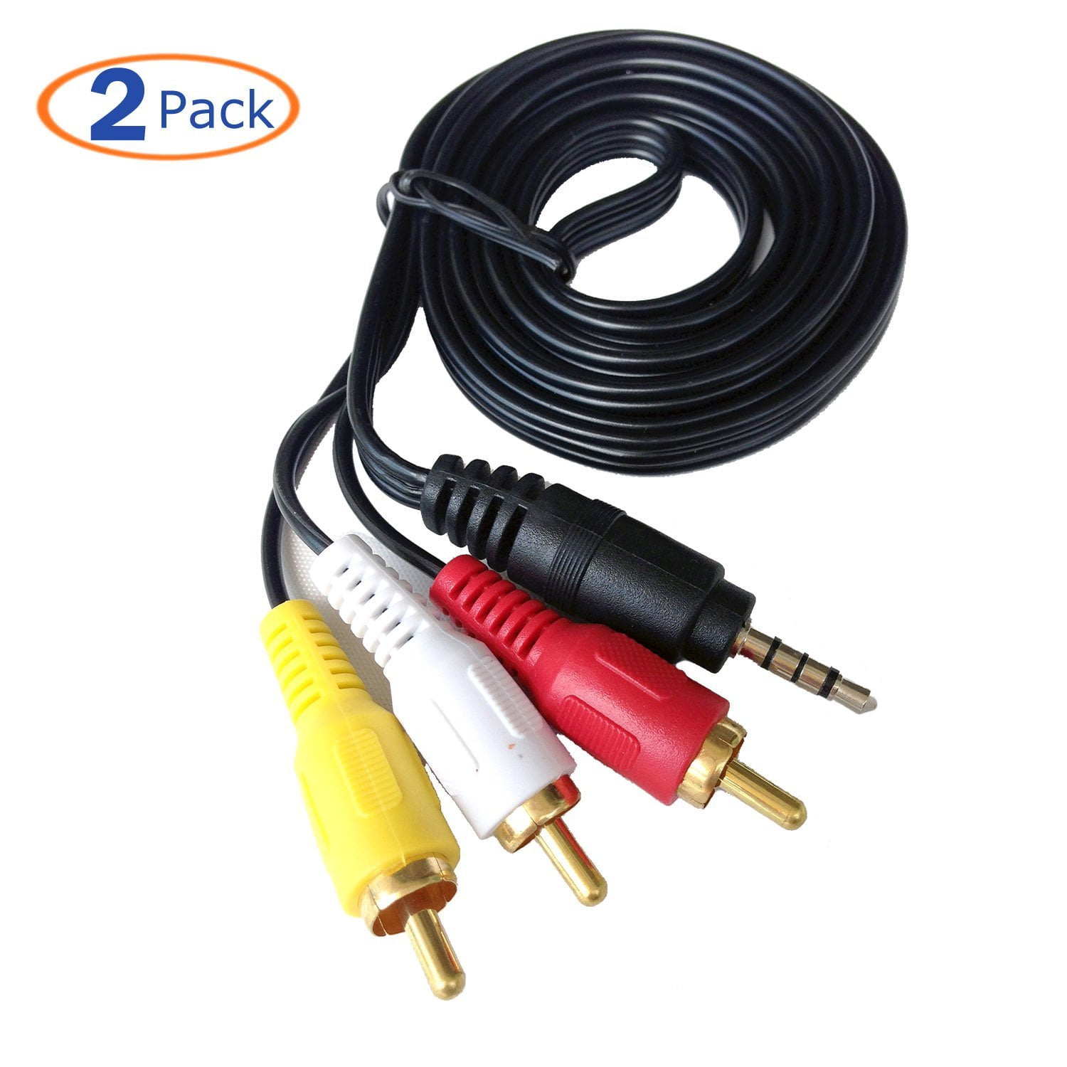 2Pack Gold Plated 4Pin 3.5mm Stereo Male to 3 RCA Male Splitter Extension Cable for Audio