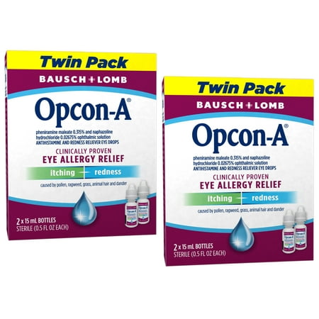 2 Pack - Opcon-A Eye Allergy Relief Drops–Antihistamine and Redness Reliever Eye Drops–from Bausch + Lomb – 0.5 FL OZ (15 mL) Twin Pack