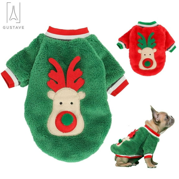 Gustave Pet Dog Clothes Winter Warm Sweater Fleece Coat Puppy Cat Small Dog Pullover Apparel Christmas Costume "M, Green"