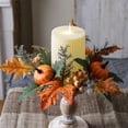 thumbnail image 6 of Fall Thanksgiving Halloween Candle Ring Wreath, Artificial Maple Leaf Blue Dahlia White Pumpkin Berry Candle Holder Garland, Harvest Table Centerpiece Decor for Indoor Outdoor Halloween Decorations, 6 of 7