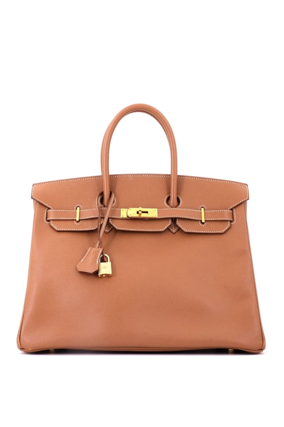 Pre-Owned Birkin Handbag Gold Courchevel with Gold Hardware 35 By Rebag