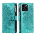 thumbnail image 3 of Nalacover for iPhone 14 Pro Max Embossed Floral Pattern PU Leather Crossbody Case with Shoulder Strap,Shockproof Magnetic Flip Kickstand Credit Card Slots Zipper Pocket Wallet Phone Case,Green, 3 of 10