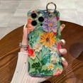 thumbnail image 4 of Case for iPhone 16 Pro , Colorful Oil Painting Flower Case with Phone Grip Pretty Glossy Wave Cover Cute Floral Phone Finger Strap Stand Shell for Women Girl With Stylus Pen, Green Flower, 4 of 6