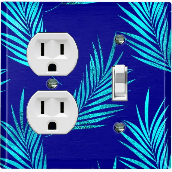 Metal Light Switch Plate Cover Tropical Jungle Palm Leaves Blue JGL007
